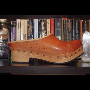 Artisan Handmade Real Wood and Leather  Clogs